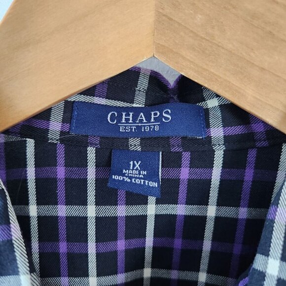 Chaps Purple Plaid Long Sleeve Button Up Shirt - Picture 3 of 10